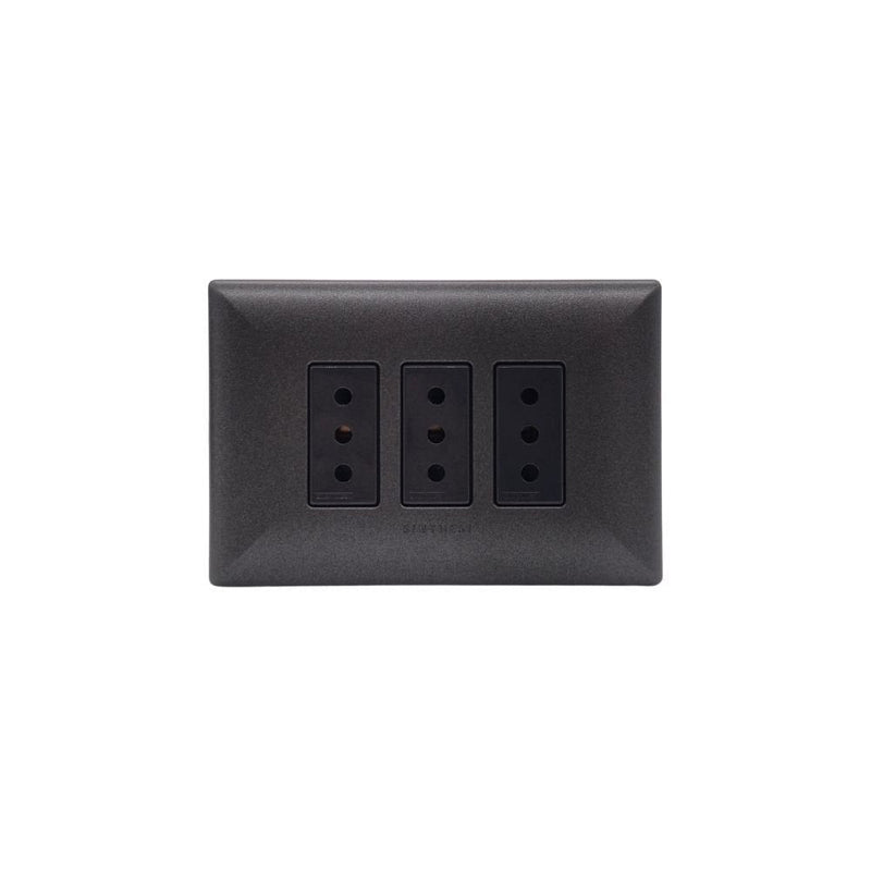 Placa tomacorriente tripleX 10A 250V 2P+T armado SINTHESI S17 Grafito-Noir