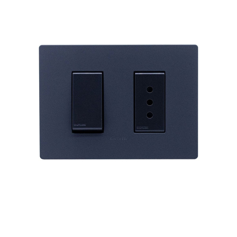 Placa interruptor 9/12 1M+tomacorrinte 10A armado SINTHESI S32 MATE NOIR