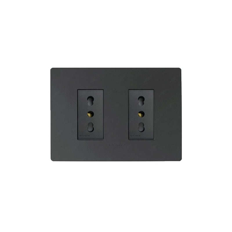 Placa tomacorriente dulpex 10A 250V 2P+T armado SINTHESI S32 MATE NOIR