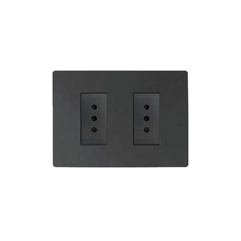 Placa tomacorriente duplex 10A 250V 2P+T armado SINTHESI S32 MATE-NOIR