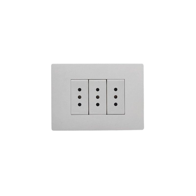Placa tomacorroente 10A triple armado SINTHESI S32 BLANCO MATE-BLANCO