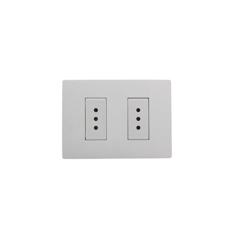 Placa tomacorriente duplex 10A 250V 2P+T armado SINTHESI S32 MATE-BLANCO