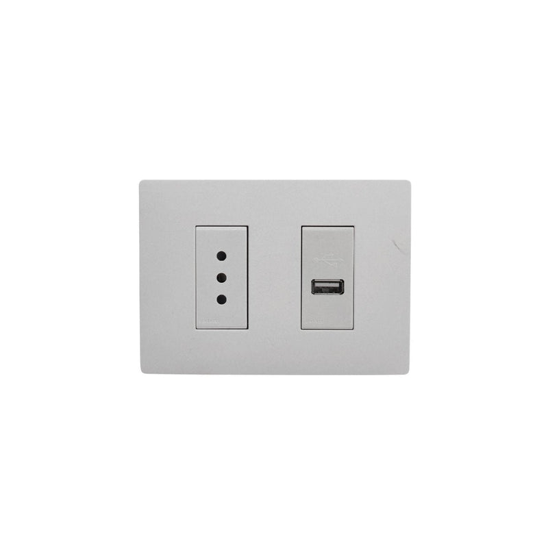 Placa tomacorriente 10A + cargador USB armado SINTHESI S32 MATE-BLANCO
