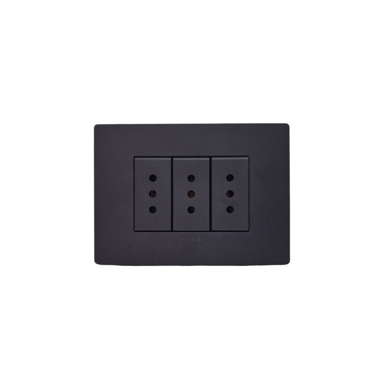 Placa tomacorriente 10A triple armado SINTHESI S33 NOIR MATE