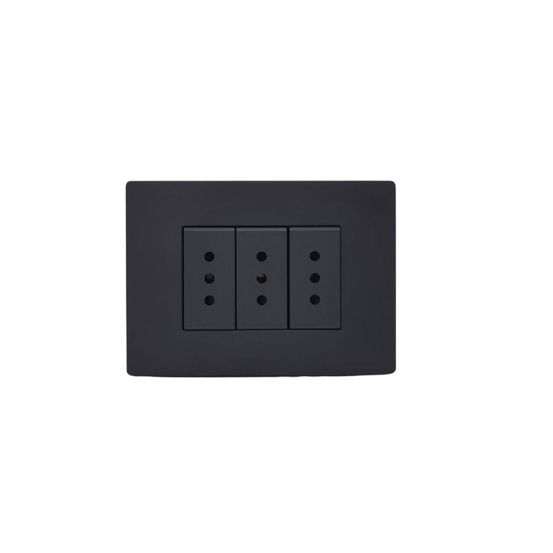 Placa tomacorriente triplex 10A 250V~ 2P+T armado SINTHESI S33 NOIR MATE
