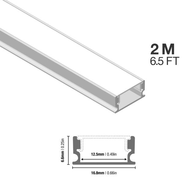 Perfil de Aluminio Flat 16,8x6,6mm Anodizado, Cover Opal Blanco x2m
