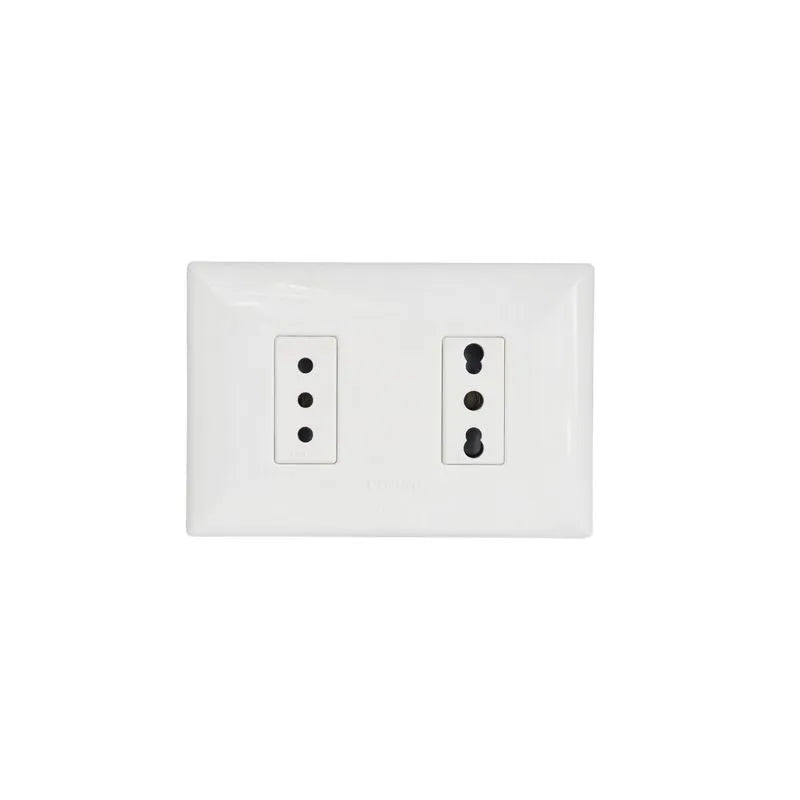 Placa tomacorriente 10A+ tomacorriente 10/16A simple armado SINTHESI S17 BLANCO