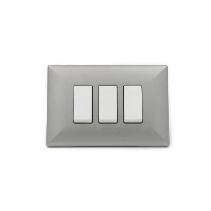 Placa interruptor 9/12 1M triple armado SINTHESI S17 ABS NICKEL-BLANCO