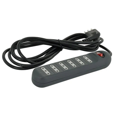 Alargador 6 Tomas Negro Con Interruptor 2P+t 10A 3 Metros
