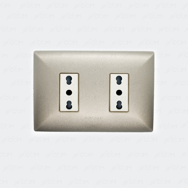Placa tomacorriente 10/16A doble armado SINTHESIS17 ABS NICKEL-BLANCO