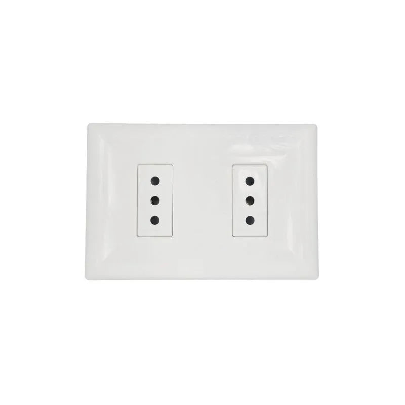 Placa tomacorriente duplex 10A 250V 2P+T armado SINTHESI S17 BLANCO