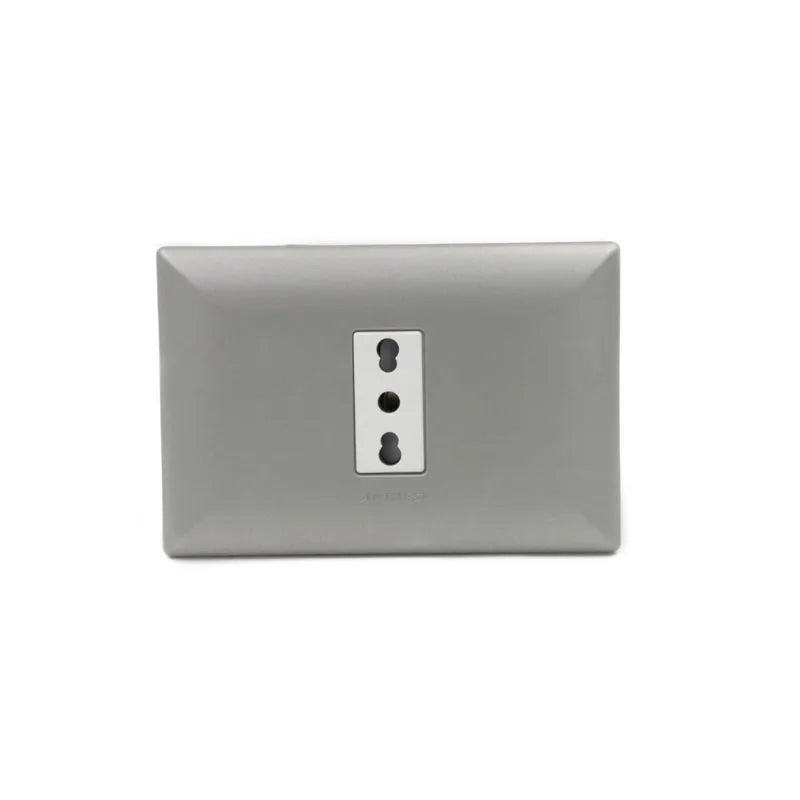 Placa tomacorriente 10/16A simple armado SINTHESIS17 ABS NICKEL-BLANCO