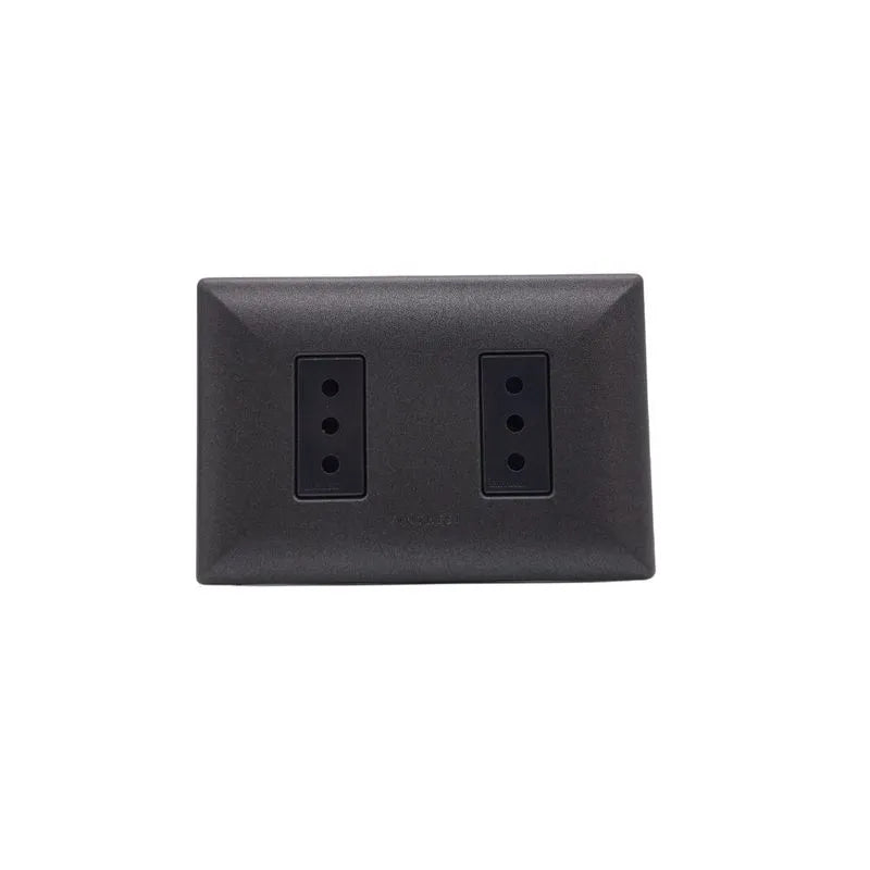 Placa tomacorriente duplex 10A 250V 2P+T armado SINTHESI S17 Grafito-Noir