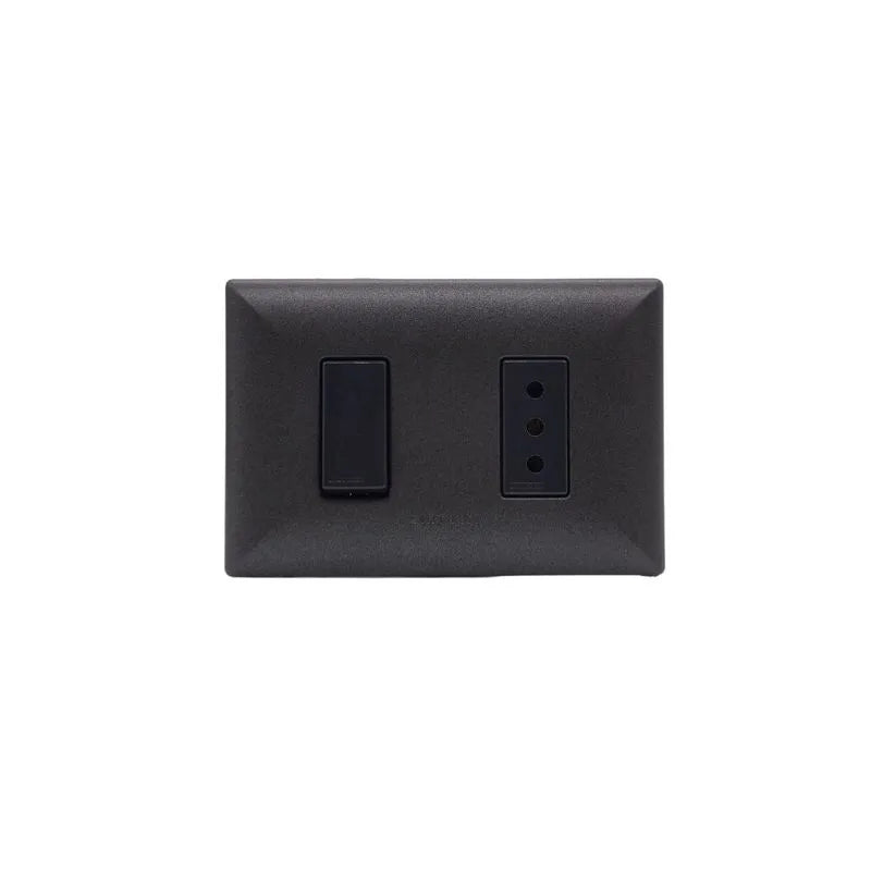 Placa interruptor 9/12+ 10A tomacorriente 1M triple armado simple SINTHESI S17 Grafito-Noir