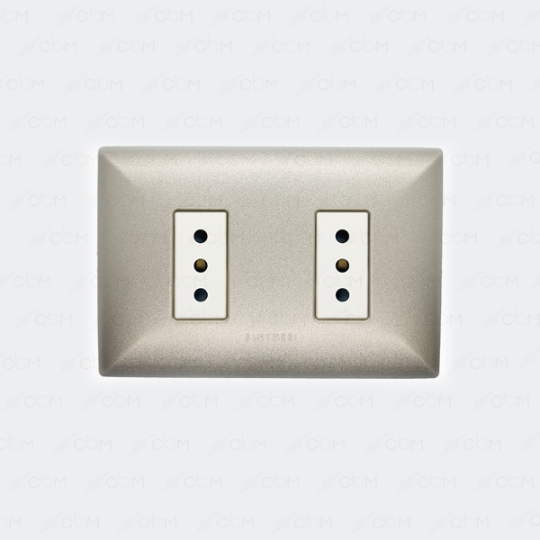 Placa tomacorriente 10A doble armado SINTHESI S17 ABS NICKEL-BLANCO