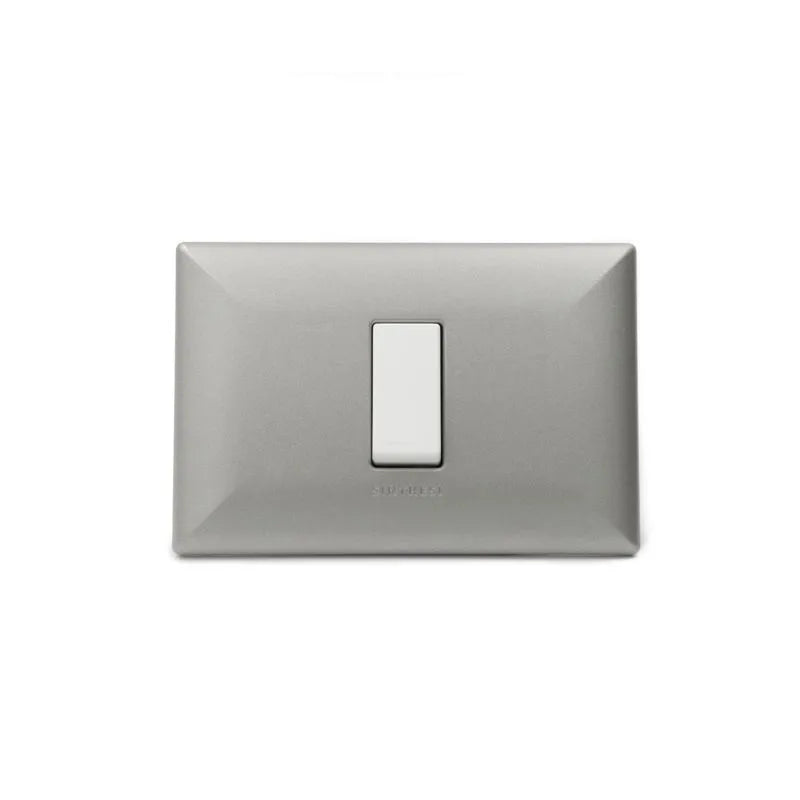 Placa interruptor 9/12 1M simple armado SINTHESI S17 ABS NICKEL-BLANCO