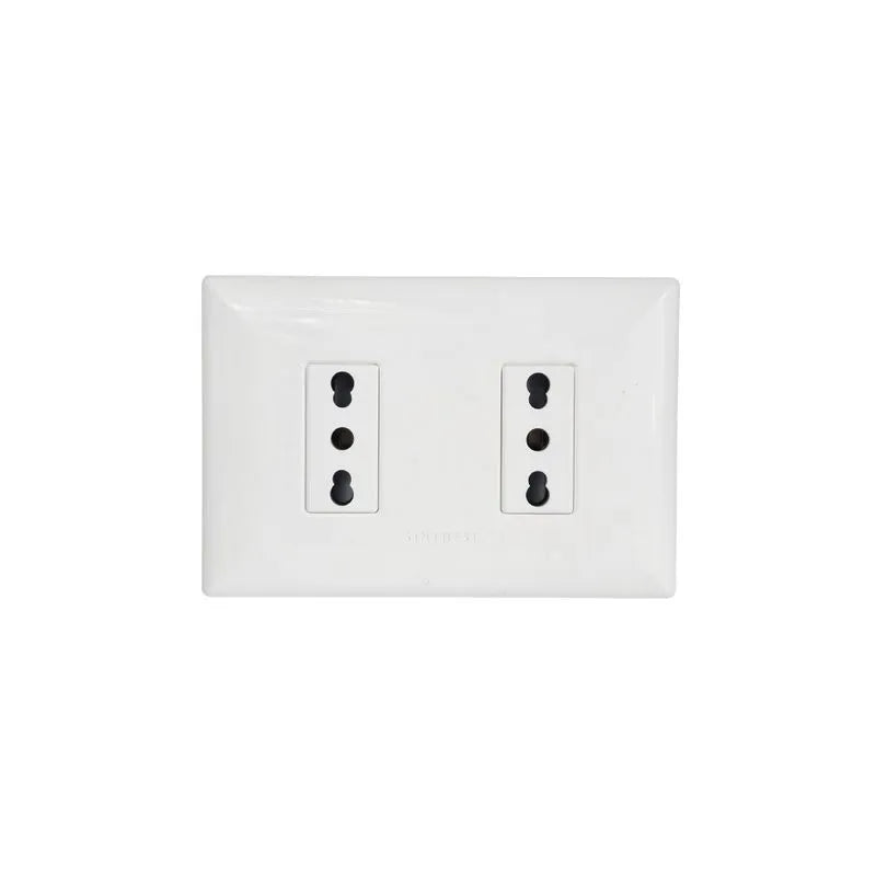 Placa tomacorriente duplex 10/16A 250V 2P+T armado SINTHESI S17 BLANCO