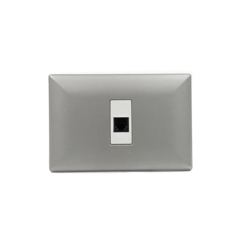 Placa toma telofonica RJ11 armado SINTHESI S17 ABS NICKEL-BLANCO