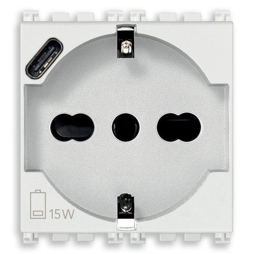 Toma 2P+T 16A P17/11 + USB Blanco